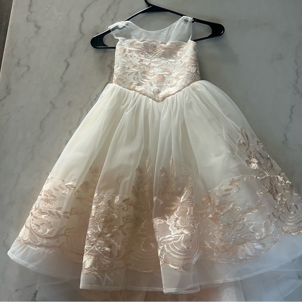 Elegant White and Gold Kids Dress